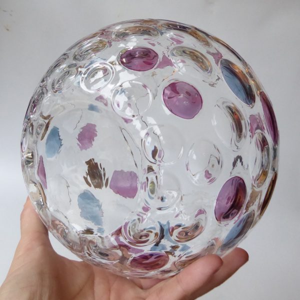 Vintage 1960s Borske Sklo Nemo optic ball vase. Art glass orb, Max Kannegiesser - Image 13