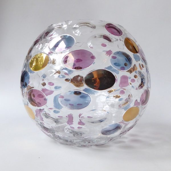 Vintage 1960s Borske Sklo Nemo optic ball vase. Art glass orb, Max Kannegiesser