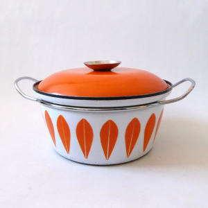 Vintage 1960s Cathrineholm Lotus orange & white, medium pan. Norway cooking pot