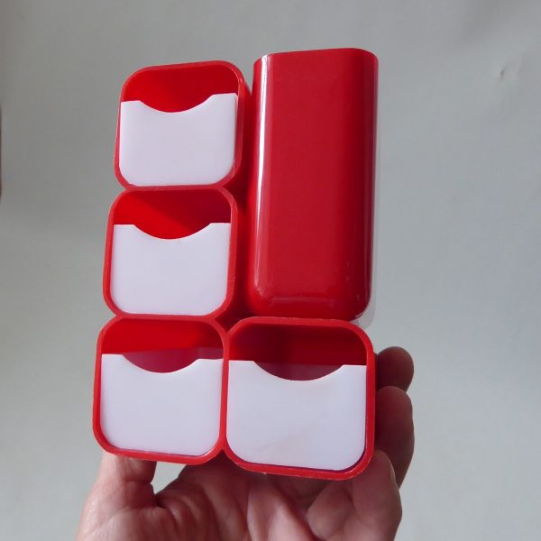 Vintage HOF mid century red plastic desk organiser pen holder drawers, MOD retro - Image 3