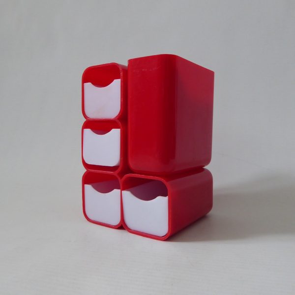 Vintage HOF mid century red plastic desk organiser pen holder drawers, MOD retro - Image 4