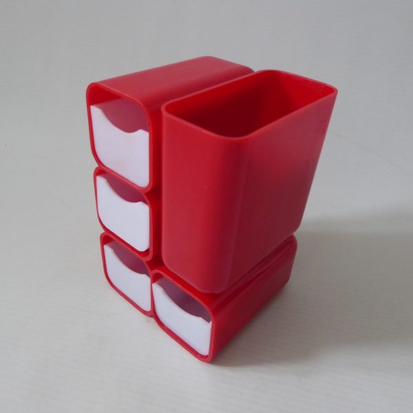 Vintage HOF mid century red plastic desk organiser pen holder drawers, MOD retro - Image 5