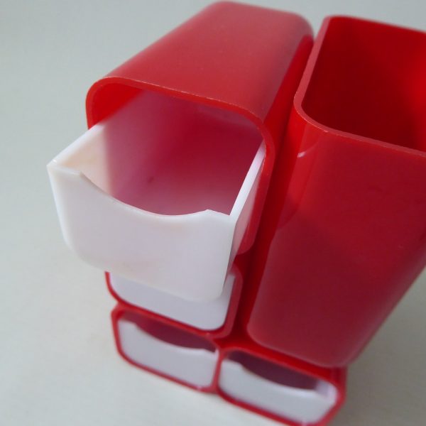 Vintage HOF mid century red plastic desk organiser pen holder drawers, MOD retro - Image 9