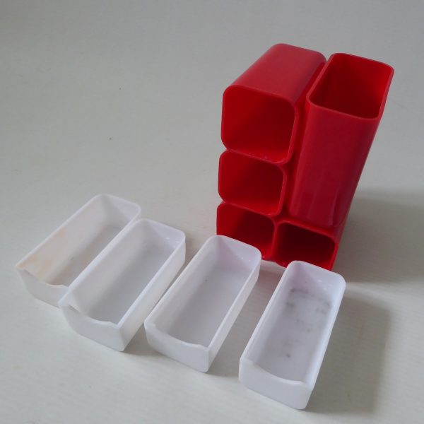 Vintage HOF mid century red plastic desk organiser pen holder drawers, MOD retro - Image 10