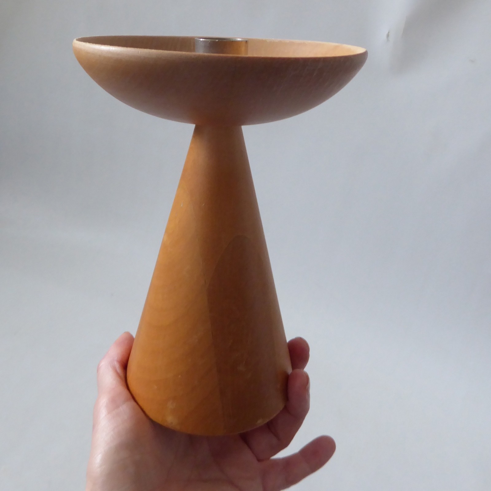 Vintage Ikea turned wood blond candlestick candle holder, Swedish conical 7" - Image 7