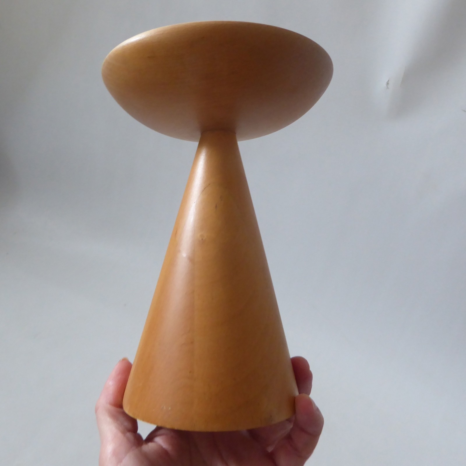 Vintage Ikea turned wood blond candlestick candle holder, Swedish conical 7" - Image 9