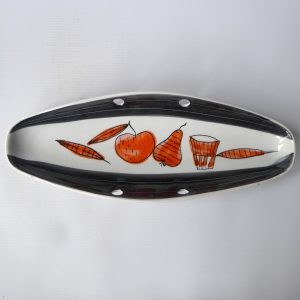 Vintage Italian pottery ceramic dish, orange fruit & black. Signed 110-1 Italy.