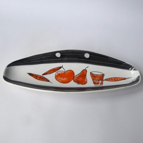 Vintage Italian pottery ceramic dish, orange fruit & black. Signed 110-1 Italy. - Image 5