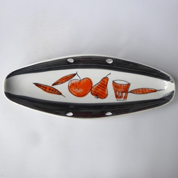 Vintage Italian pottery ceramic dish, orange fruit & black. Signed 110-1 Italy.