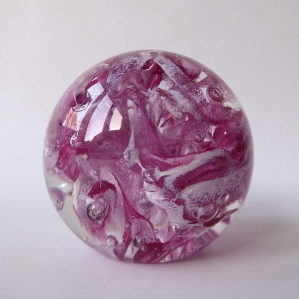 Vintage Langham Glass art glass paperweight, pink white clear bubble scramble - Image 3