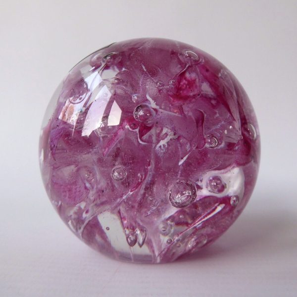 Vintage Langham Glass art glass paperweight, pink white clear bubble scramble - Image 4