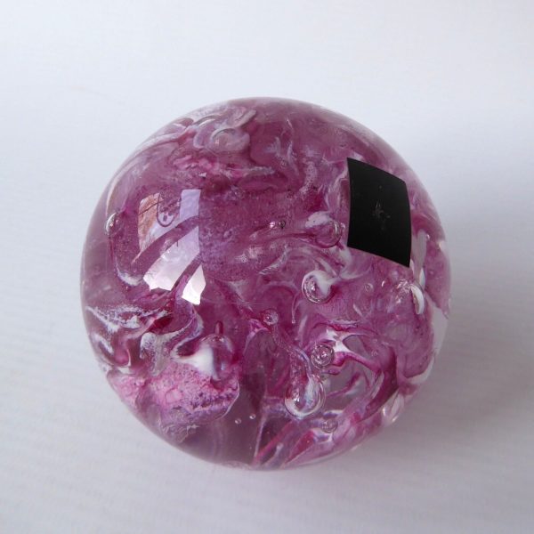 Vintage Langham Glass art glass paperweight, pink white clear bubble scramble - Image 5