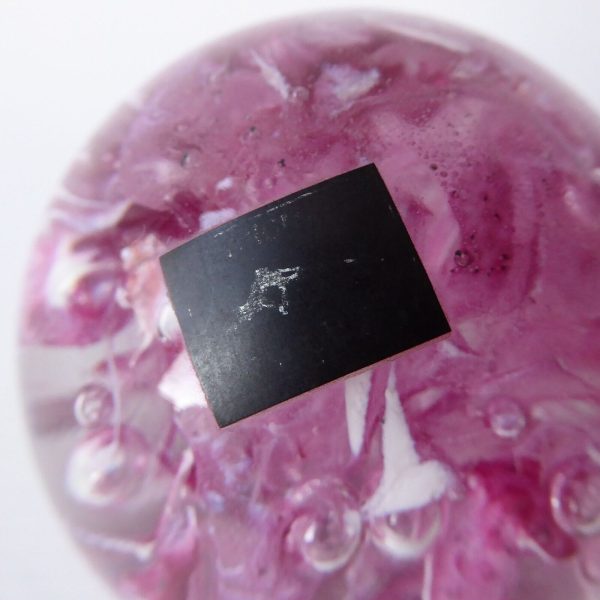 Vintage Langham Glass art glass paperweight, pink white clear bubble scramble - Image 6