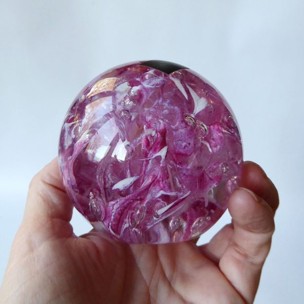 Vintage Langham Glass art glass paperweight, pink white clear bubble scramble - Image 10