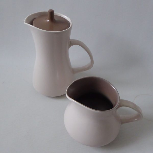 Vintage Poole pottery coffee/hot water pot and jug, Twin-tone taupe/cream brown - Image 3