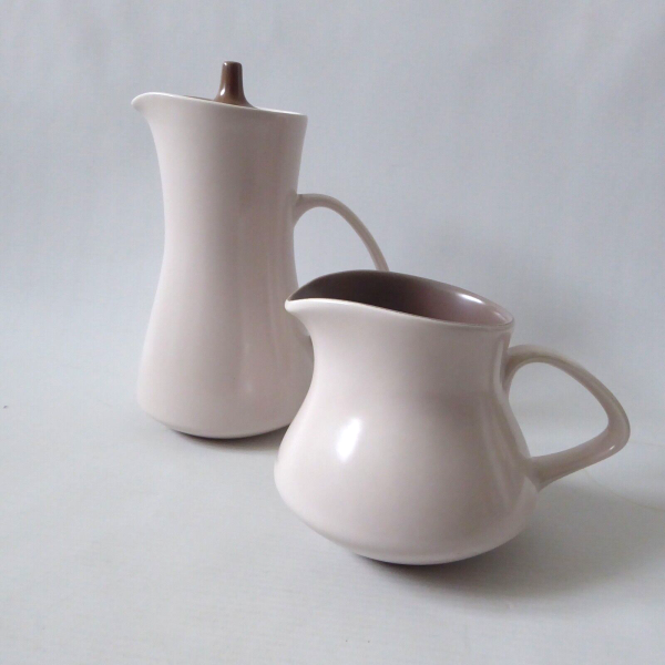 Vintage Poole pottery coffee/hot water pot and jug, Twin-tone taupe/cream brown