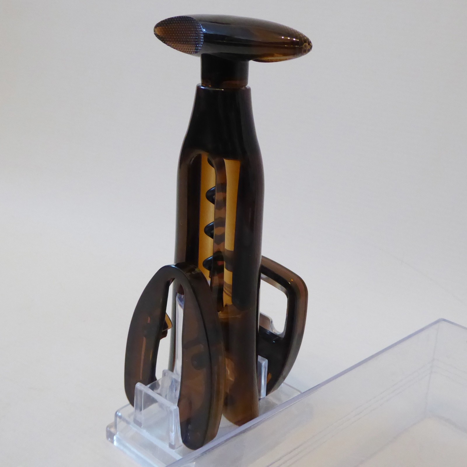 Vintage Screwpull corkscrew wine drinks +bottle opener foil cutter brown acrylic - Image 2