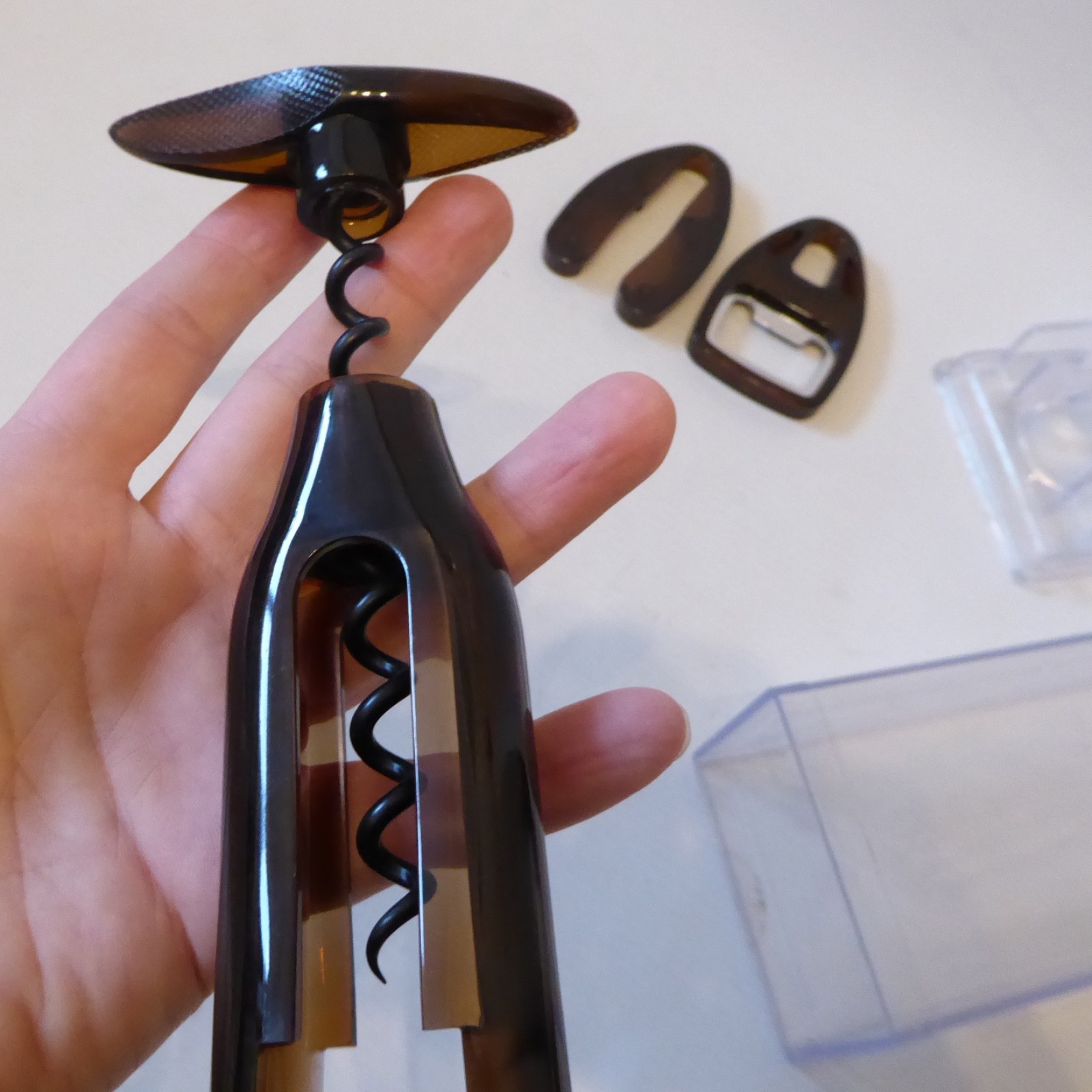 Vintage Screwpull corkscrew wine drinks +bottle opener foil cutter brown acrylic - Image 3