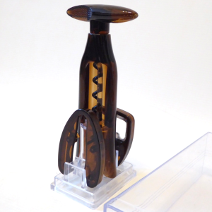 Vintage Screwpull corkscrew wine drinks +bottle opener foil cutter brown acrylic