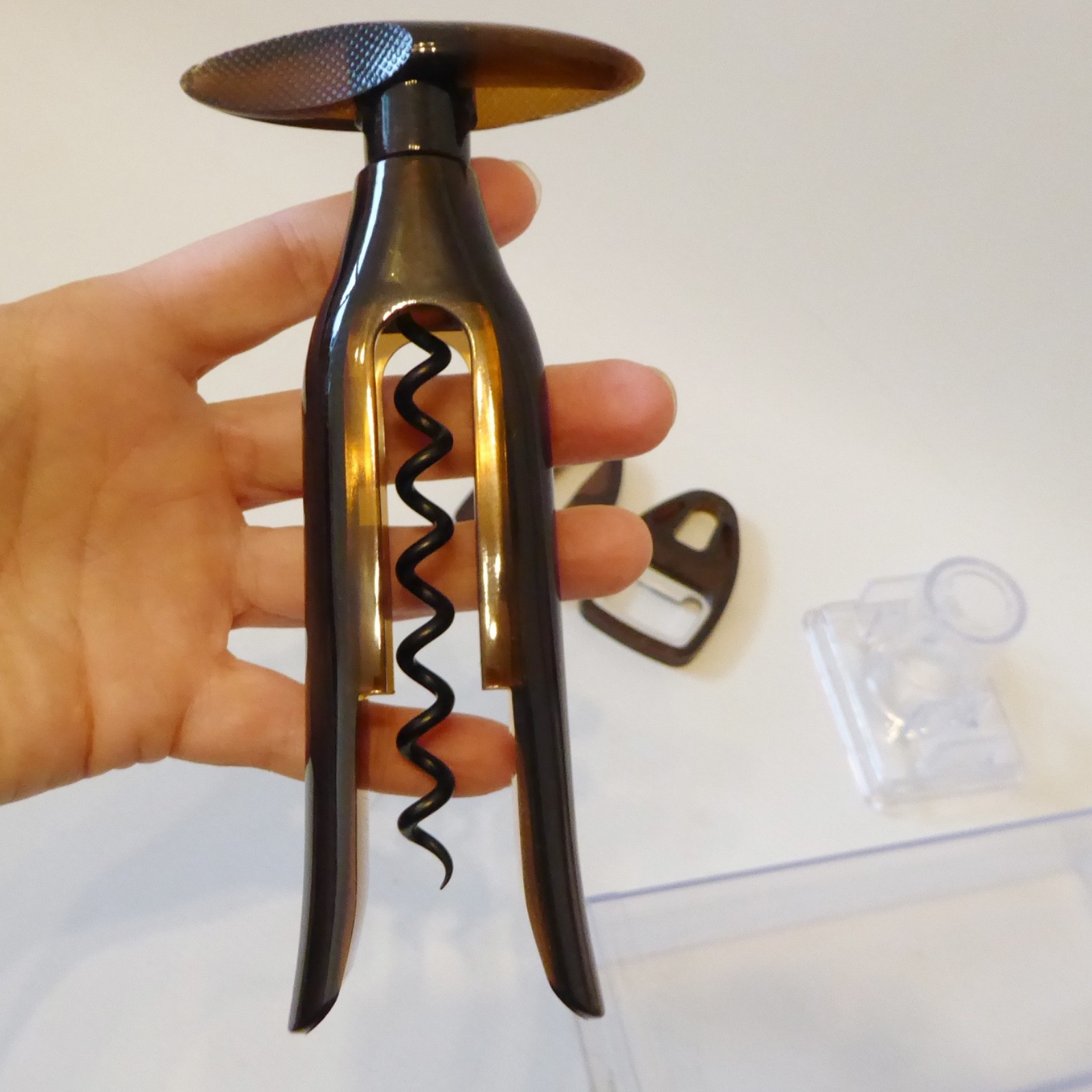 Vintage Screwpull corkscrew wine drinks +bottle opener foil cutter brown acrylic - Image 5