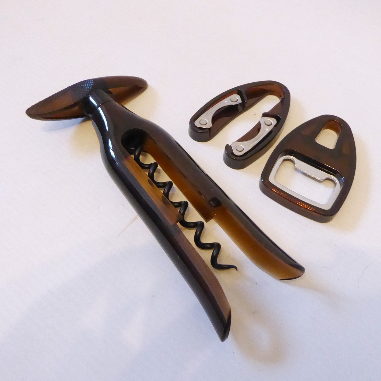 Vintage Screwpull corkscrew wine drinks +bottle opener foil cutter brown acrylic - Image 6
