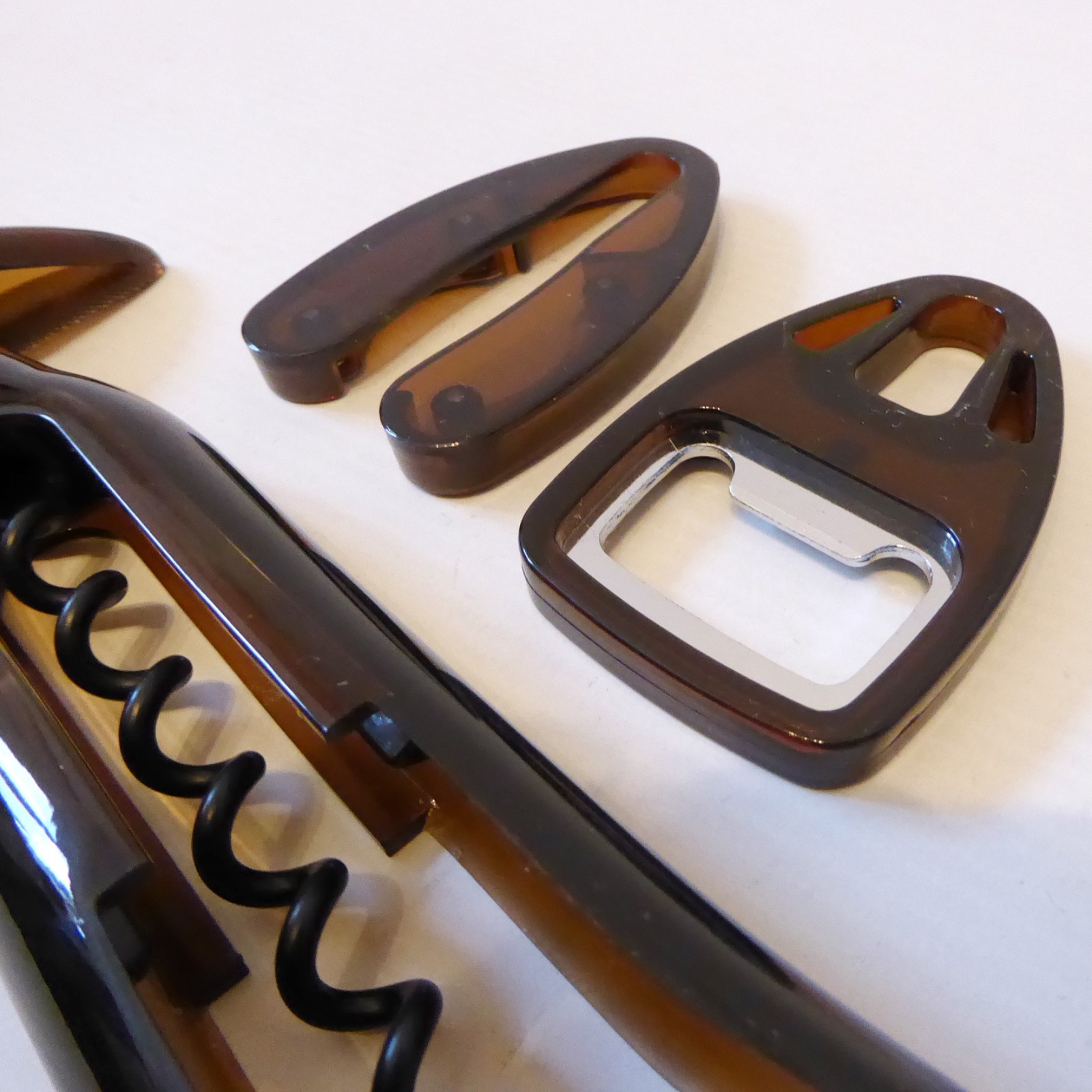 Vintage Screwpull corkscrew wine drinks +bottle opener foil cutter brown acrylic - Image 9