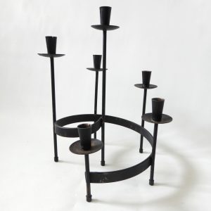 Vintage Spiral candle holder, mid century modernist black metal, Danish style