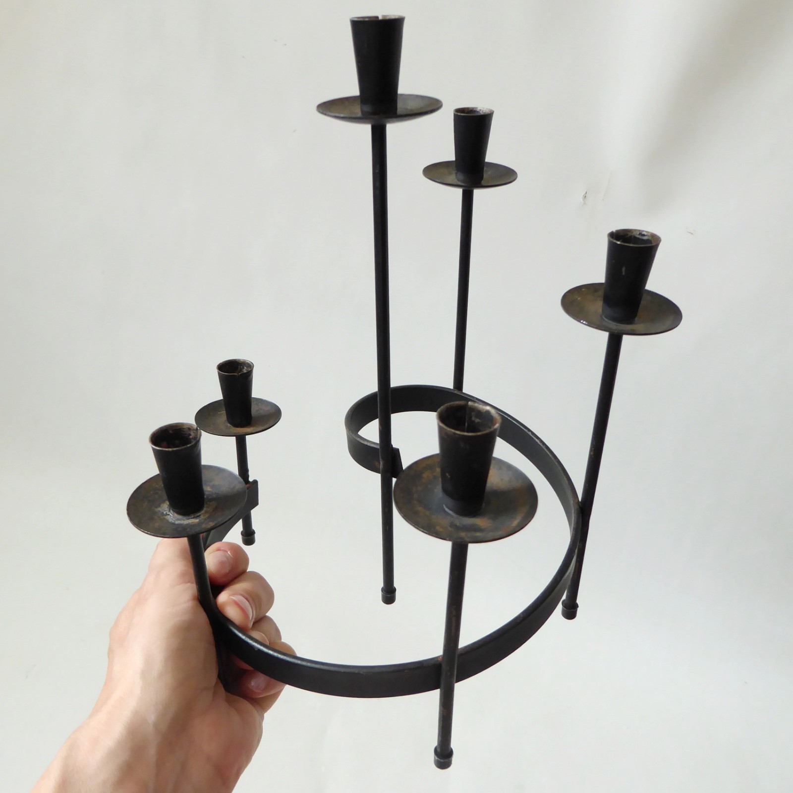 Vintage Spiral candle holder, mid century modernist black metal, Danish style - Image 6