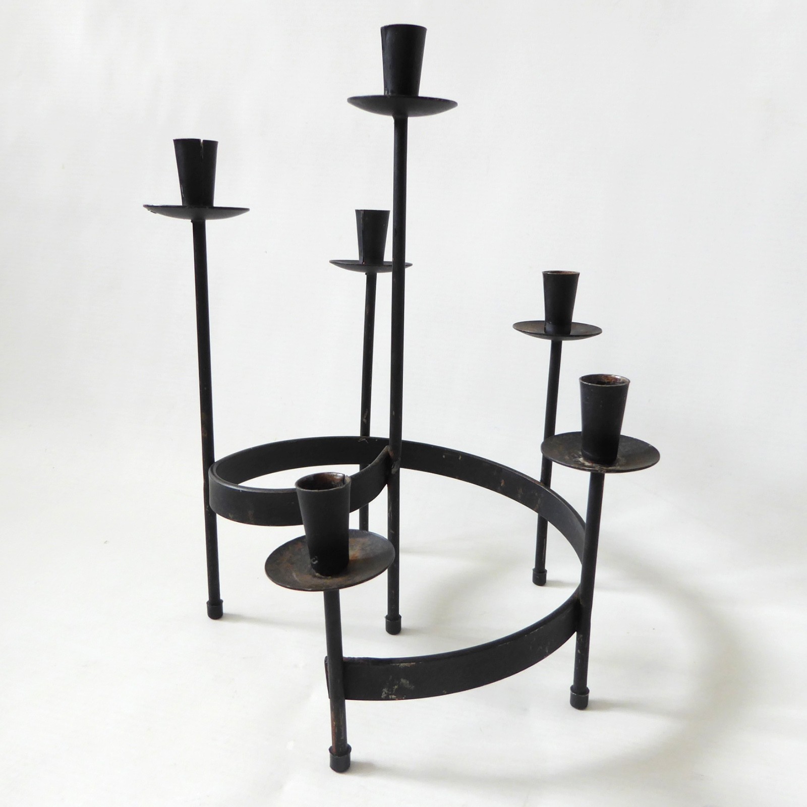 Vintage Spiral candle holder, mid century modernist black metal, Danish style