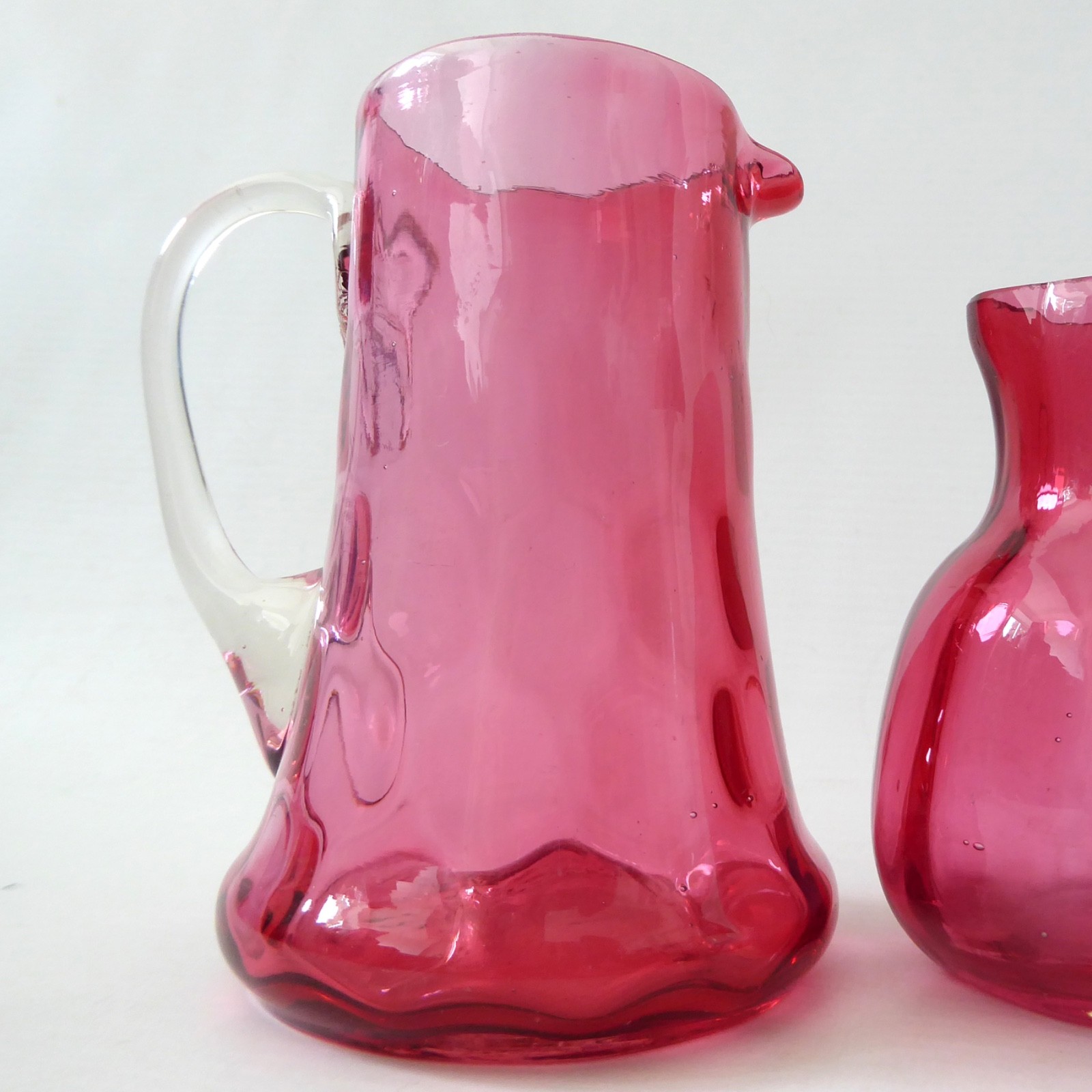 Vintage antique cranberry pink glass jugs, honeycomb & ribbed. Victorian style - Image 3