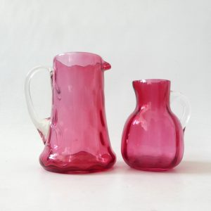 Vintage antique cranberry pink glass jugs, honeycomb & ribbed. Victorian style