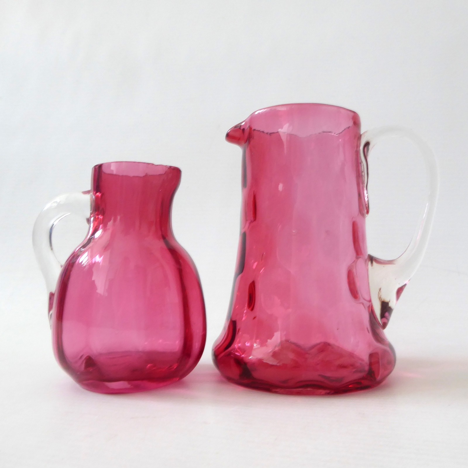 Vintage antique cranberry pink glass jugs, honeycomb & ribbed. Victorian style - Image 6