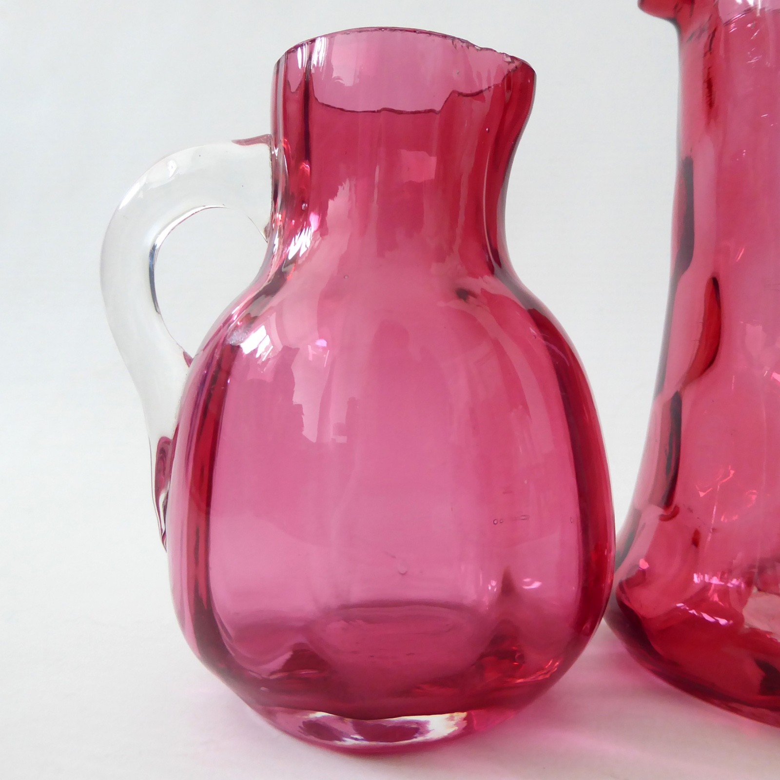 Vintage antique cranberry pink glass jugs, honeycomb & ribbed. Victorian style - Image 7
