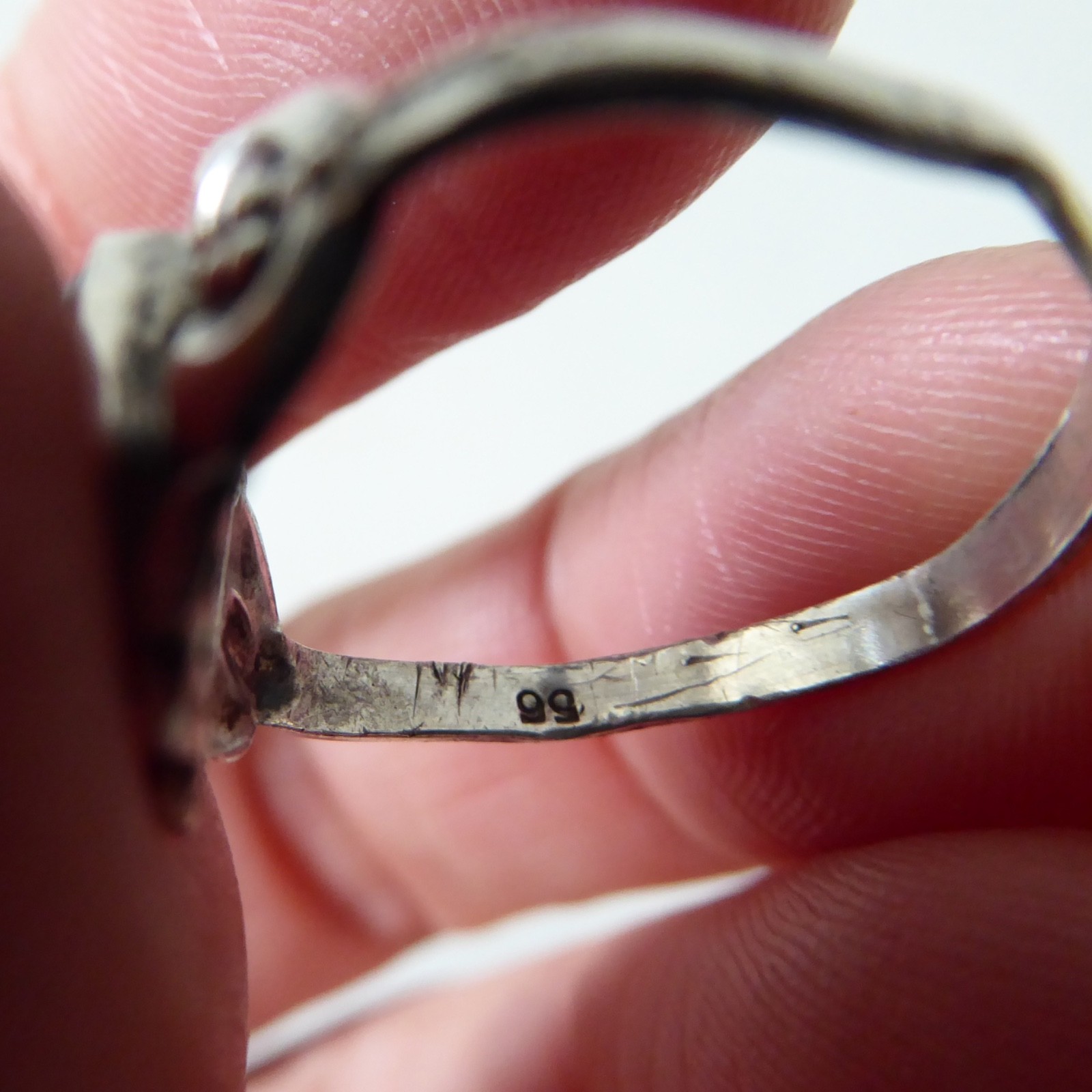 Vintage antique silver 825 ring + light blue faceted gem stone, size M-N band - Image 12