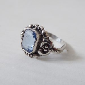 Vintage antique silver 825 ring + light blue faceted gem stone, size M-N band