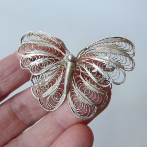 Vintage butterfly filigree sterling silver vintage brooch, stamped 925, openwork