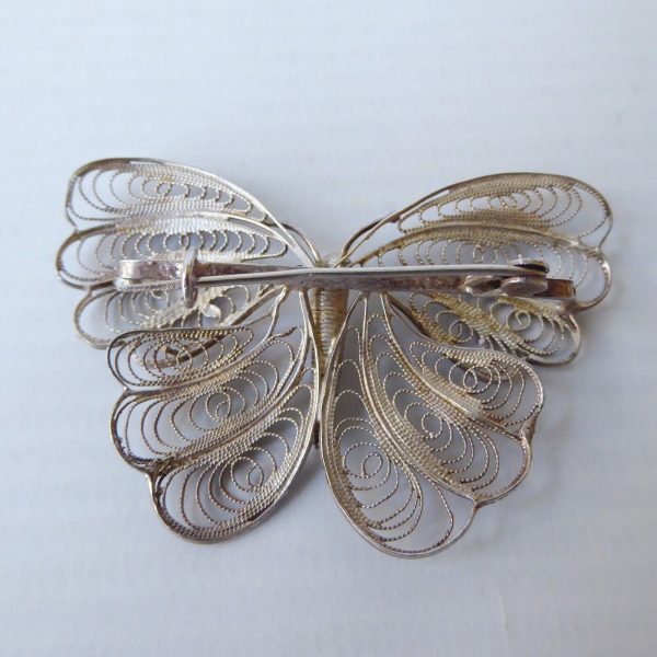 Vintage butterfly filigree sterling silver vintage brooch, stamped 925, openwork - Image 8