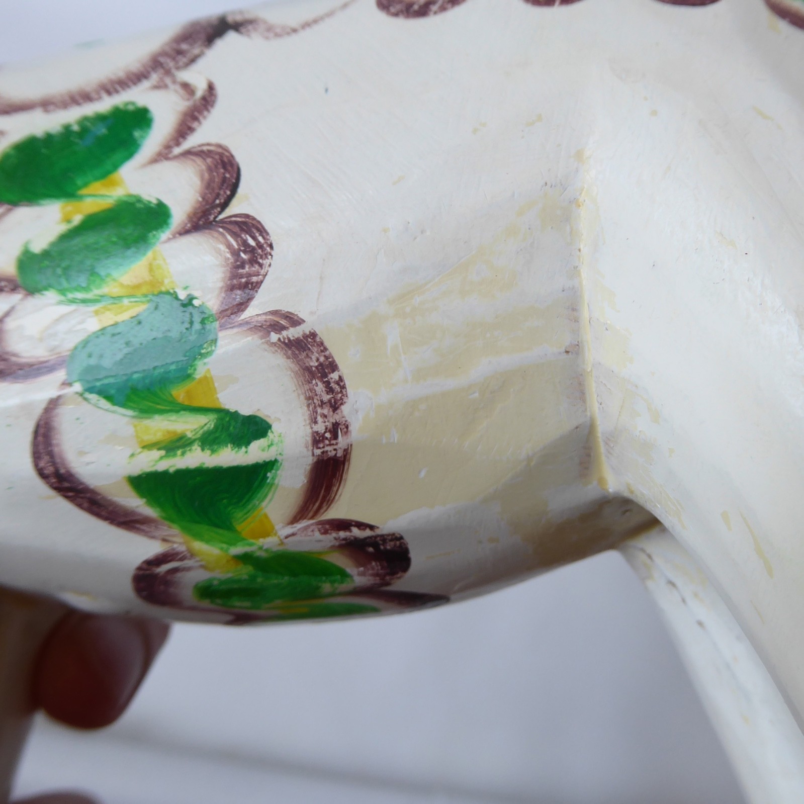 Vintage large 8" carved wooden Swedish Dala horse figure. White green G Olsson - Image 13