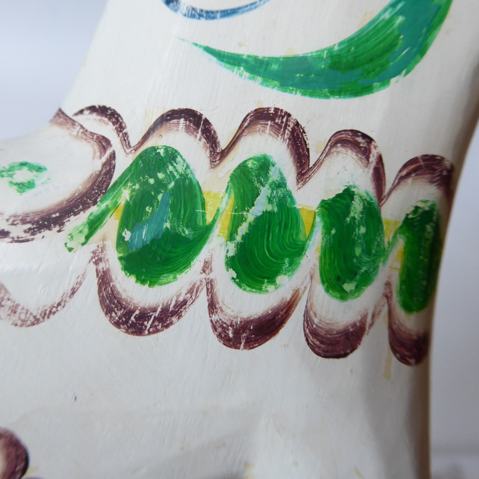 Vintage large 8" carved wooden Swedish Dala horse figure. White green G Olsson - Image 10