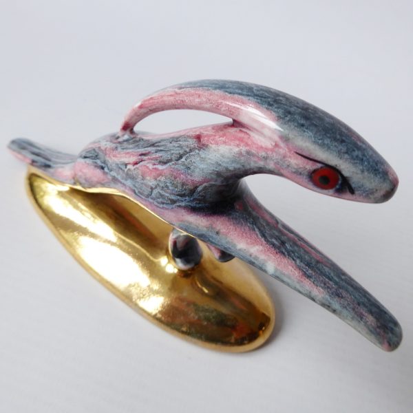 Vintage leaping hare figurine. Grey pink gold stylised jumping rabbit, 50s retro - Image 12