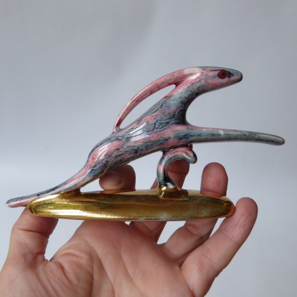 Vintage leaping hare figurine. Grey pink gold stylised jumping rabbit, 50s retro - Image 15
