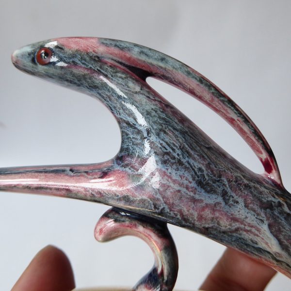 Vintage leaping hare figurine. Grey pink gold stylised jumping rabbit, 50s retro - Image 17