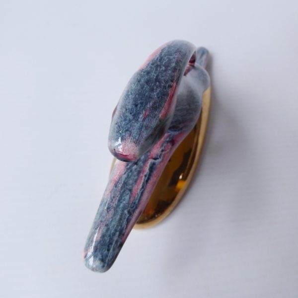 Vintage leaping hare figurine. Grey pink gold stylised jumping rabbit, 50s retro - Image 7