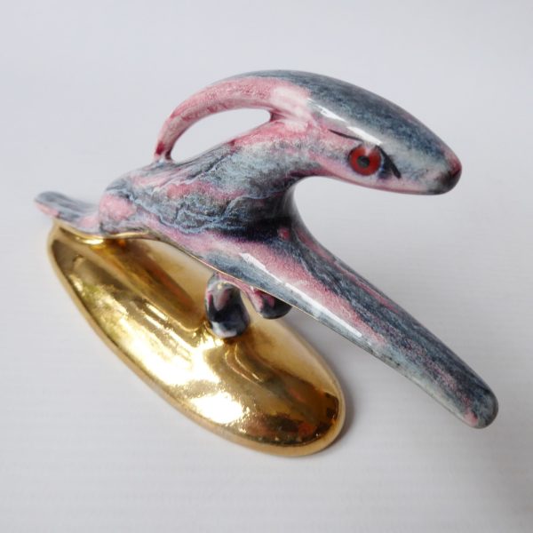 Vintage leaping hare figurine. Grey pink gold stylised jumping rabbit, 50s retro - Image 8