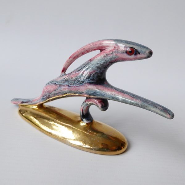 Vintage leaping hare figurine. Grey pink gold stylised jumping rabbit, 50s retro - Image 9