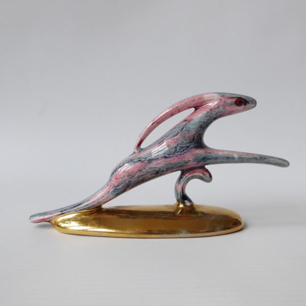 Vintage leaping hare figurine. Grey pink gold stylised jumping rabbit, 50s retro - Image 10