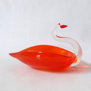 Vintage orange art glass swan bird bowl dish ashtray, handmade Murano style