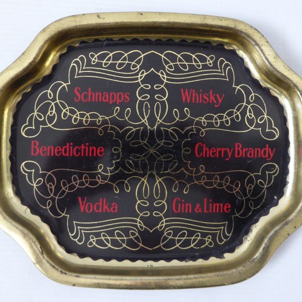 Vintage small drinks tray, shot glass, aperitif appetisers cocktails. Black gold - Image 3