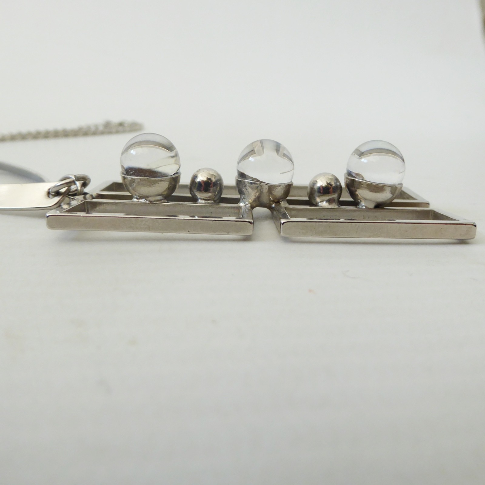 Vintage statement rectangular pendant necklace, silver tone & blue. Modernist - Image 10