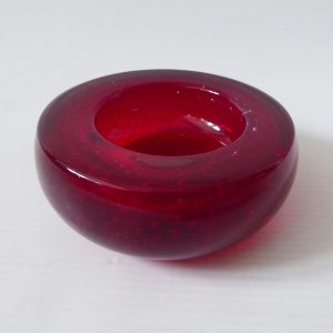 Whitefriars 9099 Ruby Red art glass controlled bubble 4" bowl ashtray dish 1960s